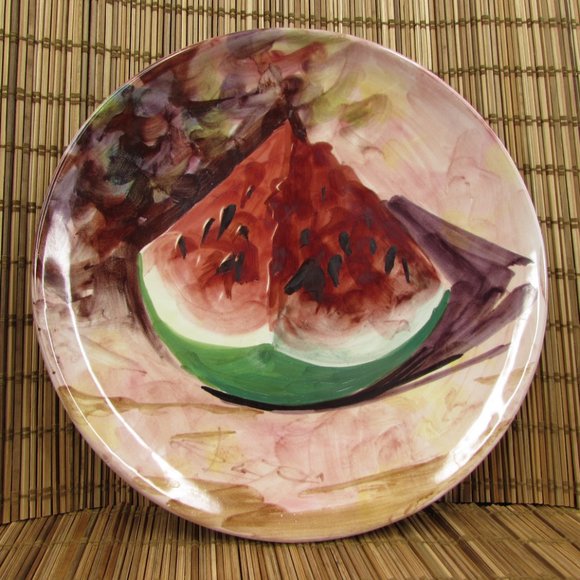 Peasant Village Italian Pottery Hand Painted Fruit Watermelon 8.25" Salad Plate - Picture 3 of 7